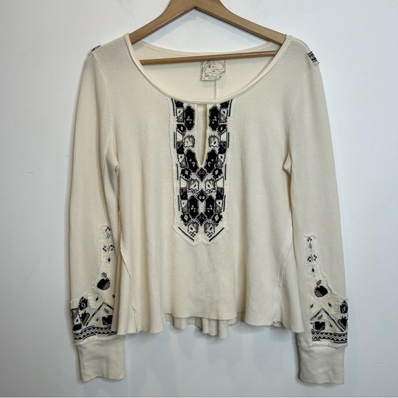 Free People FP X Marion Embroidered Thermal Long Sleeve Shirt Cream - Picture 2 of 9